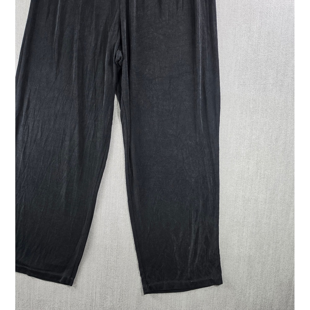 Slinky Brand Wide Leg Pants Women P1X Black Ribbed Elastic Waist Made in USA - Picture 11 of 16